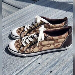 Coach Barrett Leather Signature Lace Up Tan Brown Sneaker